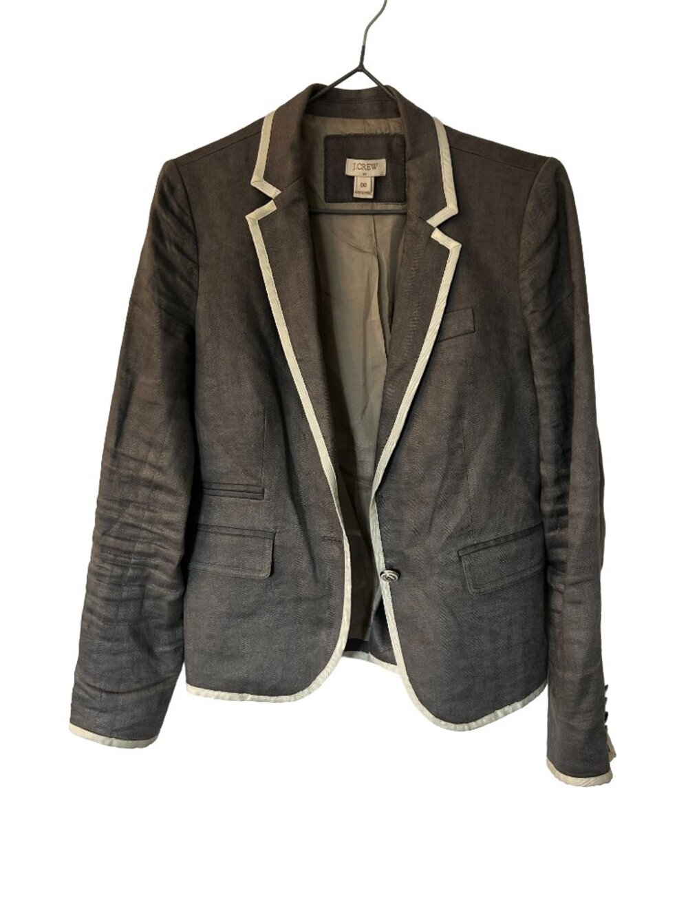 J.Crew Schoolboy Blazer Grey Linen with White Tipping – Size 00